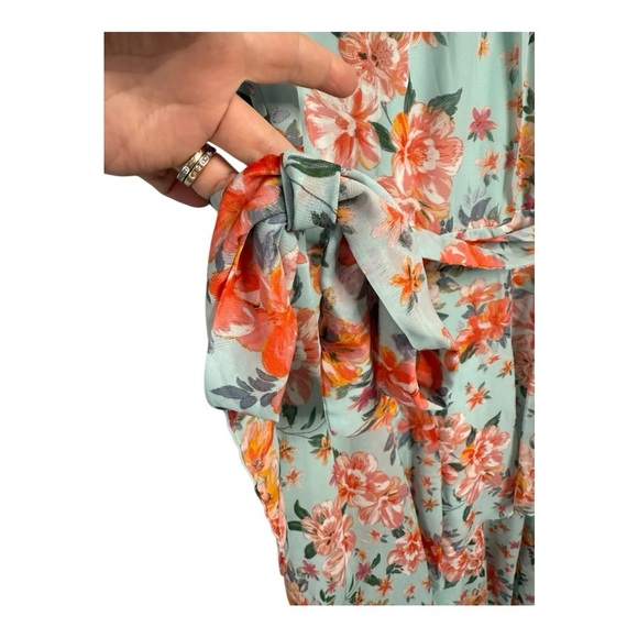 R&K Blue Coral Tiered Ruffle Flutter Sleeve Tie Waist Maxi Dress NEW Feminine - Picture 3 of 14